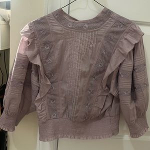 Aritzia/Sunday Best, purple blouse with lace detail, S